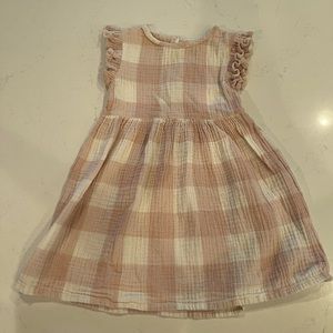 5 Year City Mouse pink cream and white checkered dress with ruffled short sleeve